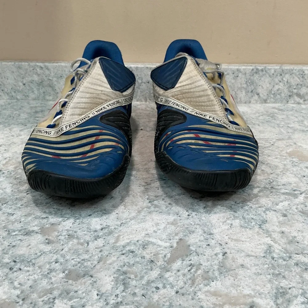 Nike Fencing Shoes Ballestra Size 11 Blue White Red Asymmetric Lacing Athletic